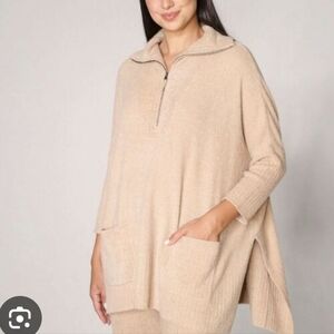Barefoot Dreams CozyChic Lite Half Zip Tunic Beige Size 1X